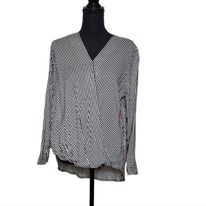 Adrienne Vittadini Faux Wrap Striped Shirt M
